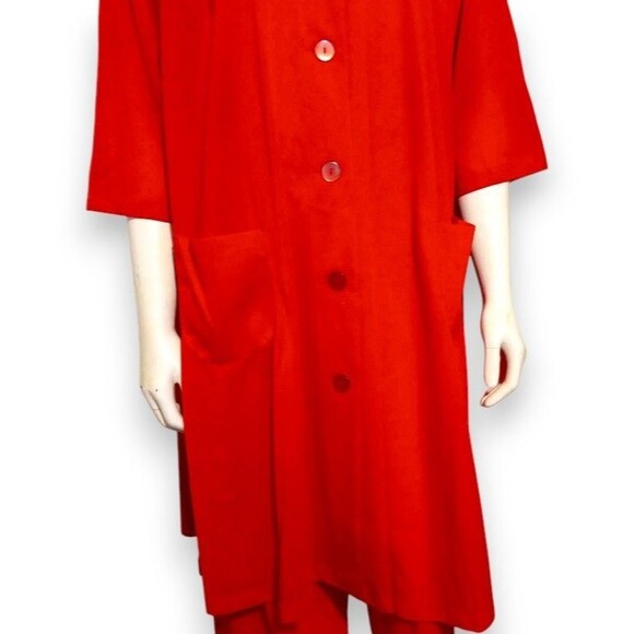 Vintage Shadowline Robe & Pant Set-Small/34-1950s-Button Front-Pockets-Red - Picture 4 of 11